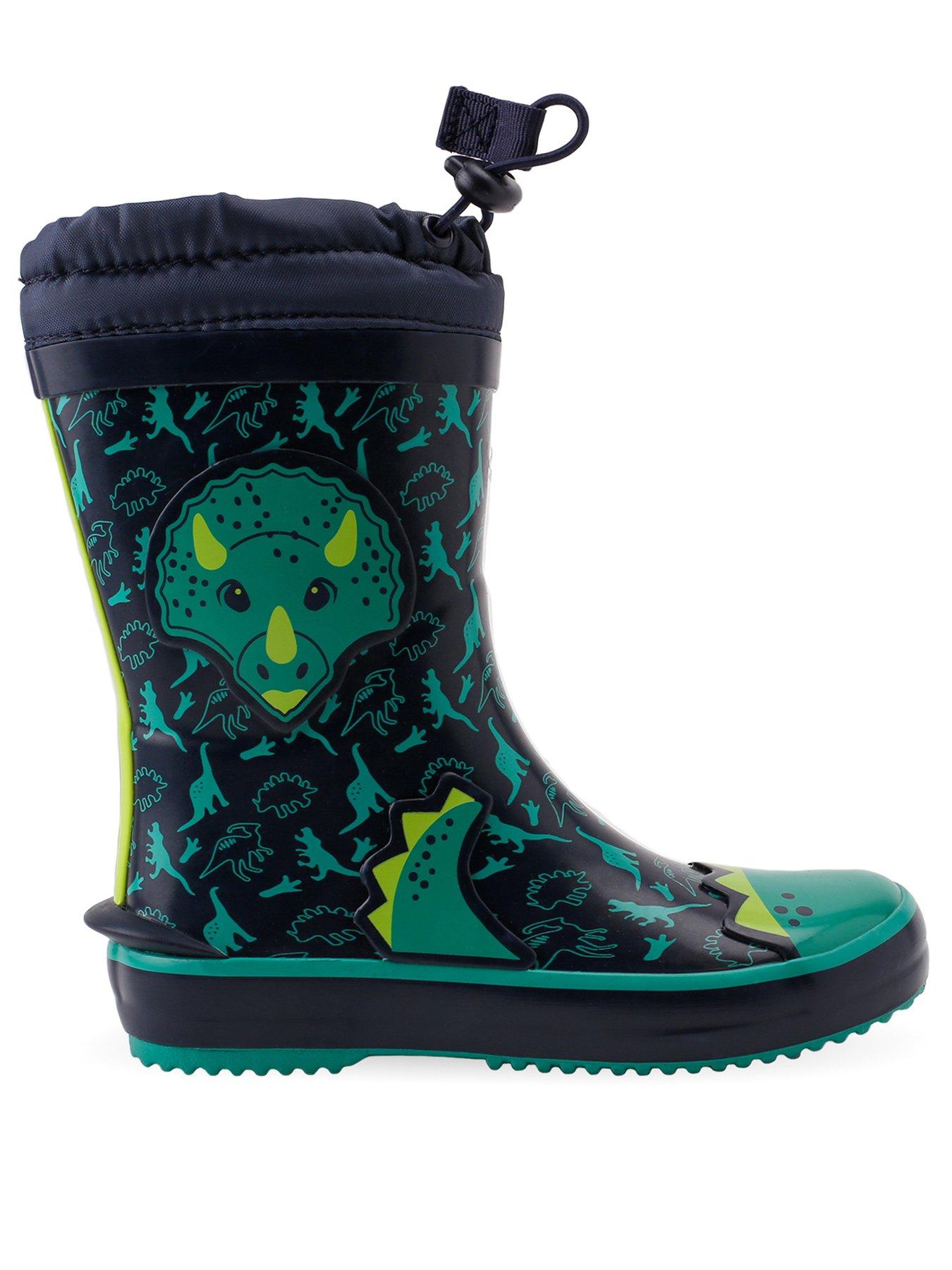 Image 1 of 4 of Start-rite STARTRITE Little Puddle Dinosaur Print Warm Lined Elasticated Waterproof Wellies - Navy