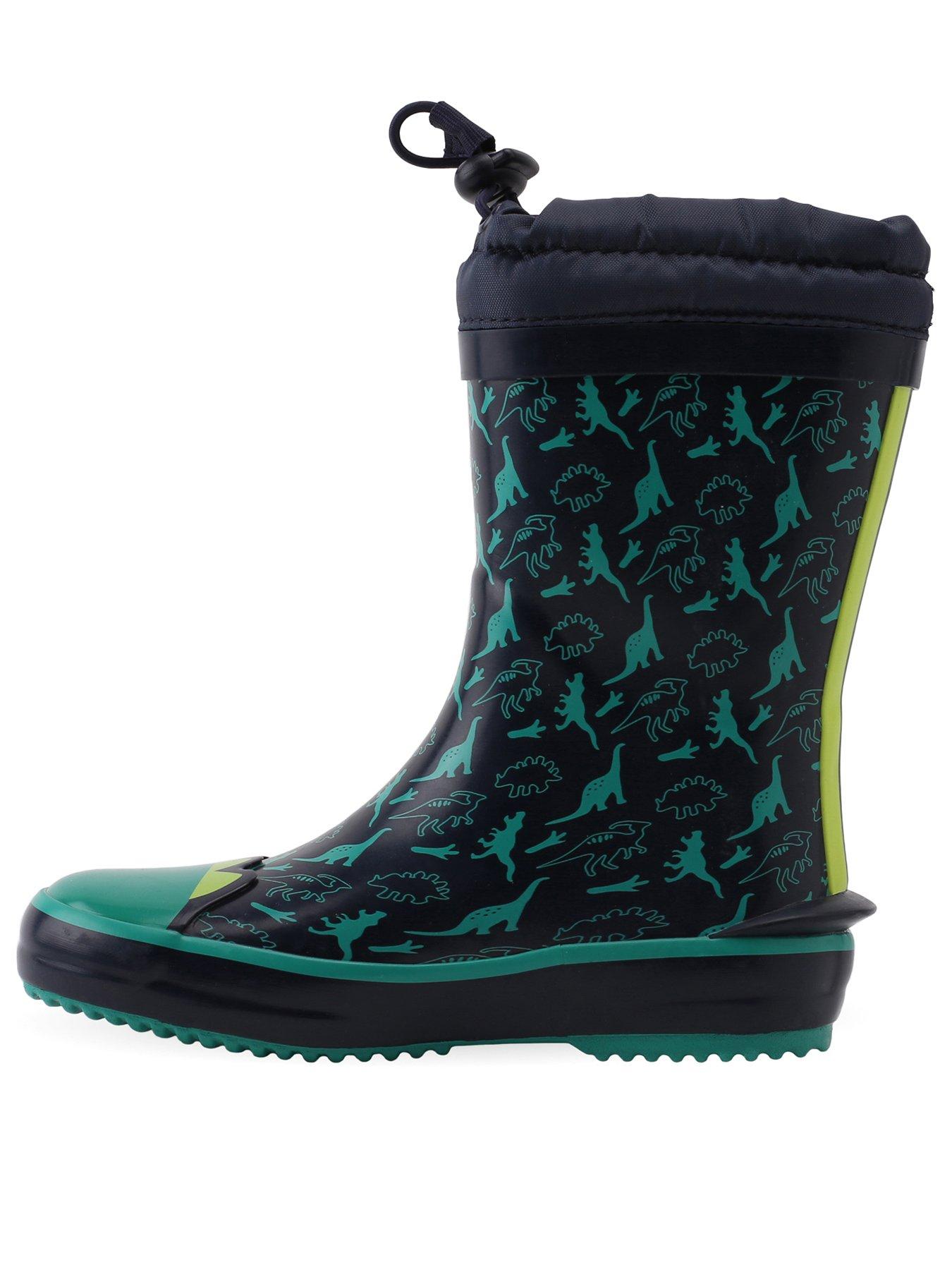 Image 2 of 4 of Start-rite STARTRITE Little Puddle Dinosaur Print Warm Lined Elasticated Waterproof Wellies - Navy