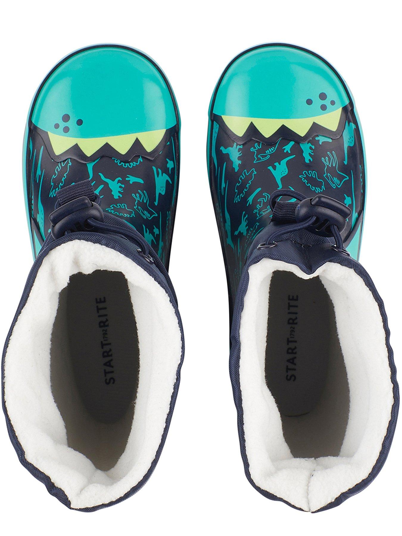 Image 3 of 4 of Start-rite STARTRITE Little Puddle Dinosaur Print Warm Lined Elasticated Waterproof Wellies - Navy