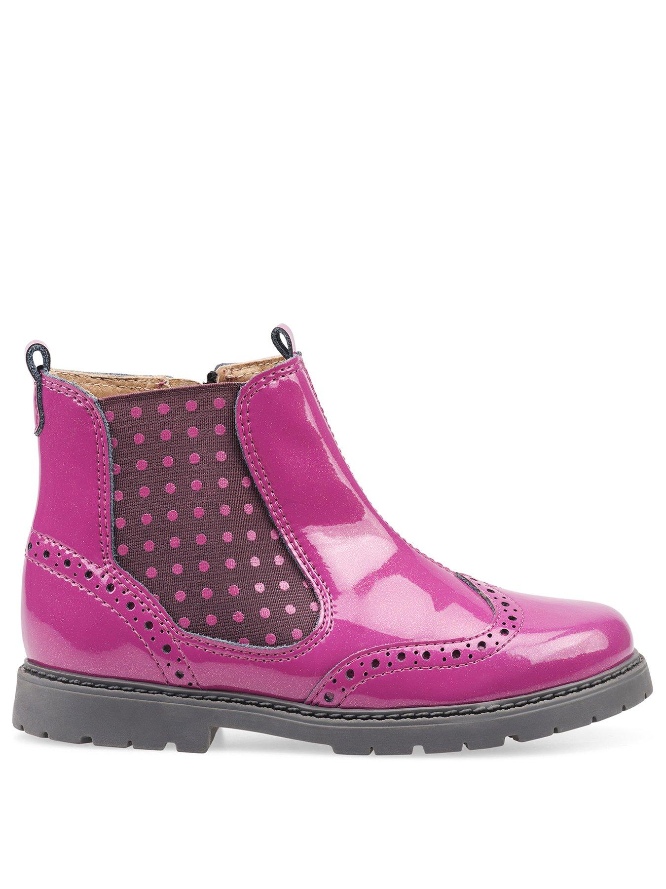 Chelsea Patent Leather Spotty Girls Zip Up Boots Berry Pink