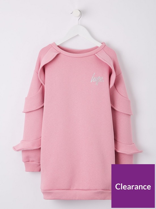 front image of hype-girlsnbspellie-ruffle-crew-neck-sweat-dress-pink