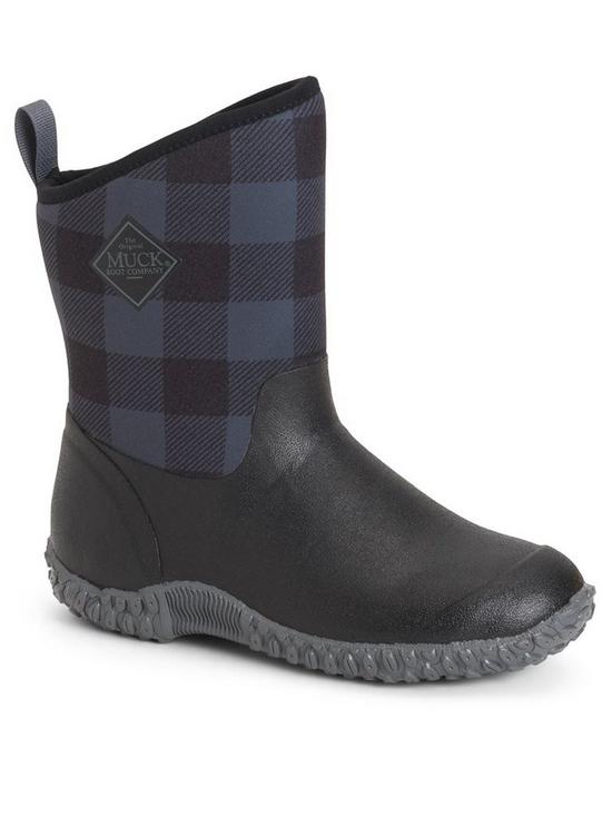 front image of muck-boots-muckster-mid-print-wellington-boots-blackgrey