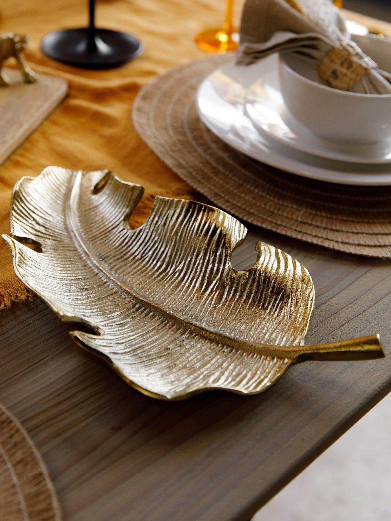 Artesa Cast Aluminium Leaf-Shaped Serving Plate, Gold Finish