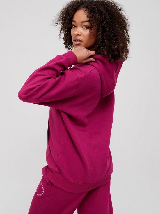 stillFront image of pink-soda-logo-essentials-hoodie-raspberry