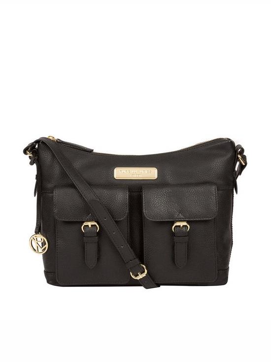 front image of pure-luxuries-london-jenna-zip-top-leather-crossbody-bag-black