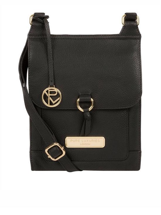 front image of pure-luxuries-london-naomi-flap-over-leather-crossbody-bag-black