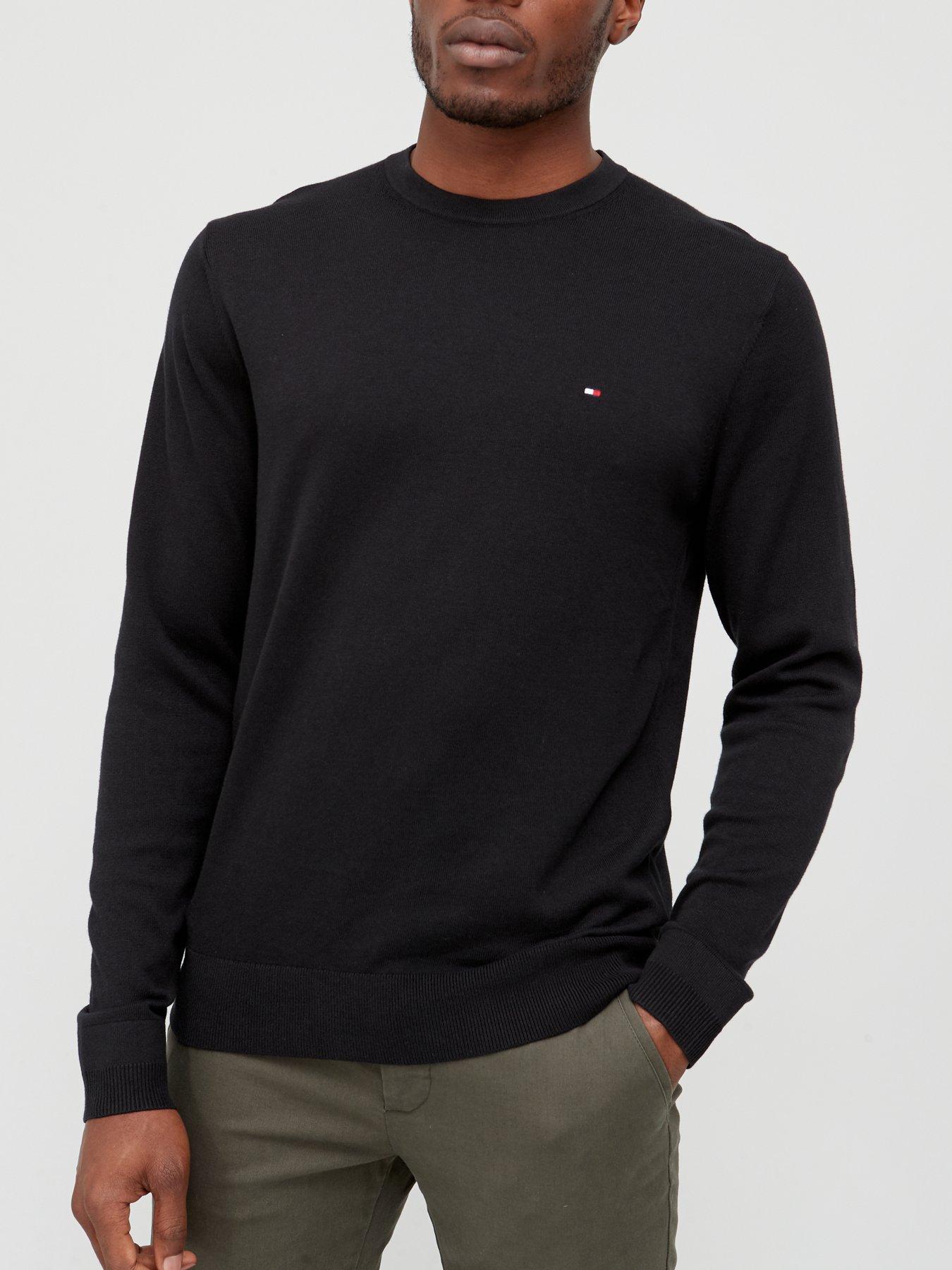 front image of tommy-hilfiger-core-cotton-silk-crew-neck-jumper-ndash-black