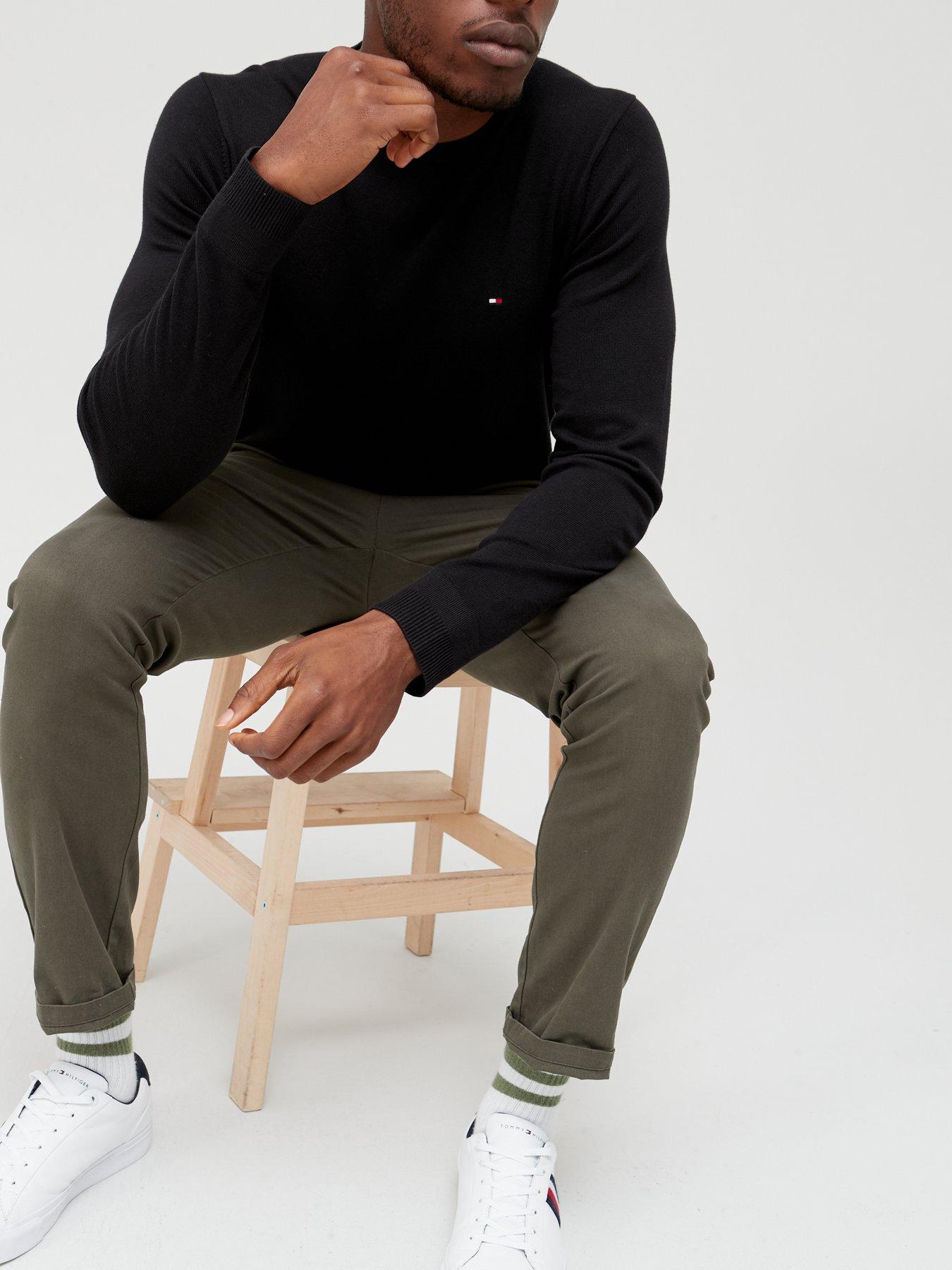  image of tommy-hilfiger-core-cotton-silk-crew-neck-jumper-ndash-black