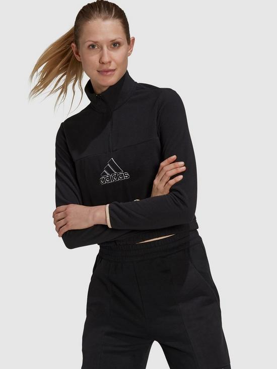 front image of adidas-brand-love-polarfleece-half-zip-sweat-black