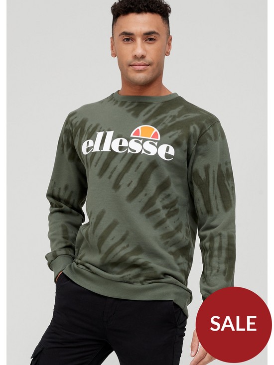 front image of ellesse-succiso-tie-dye-sweatshirt-dark-green