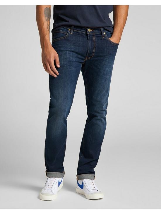 front image of lee-luke-slim-tapered-jeans-indigo