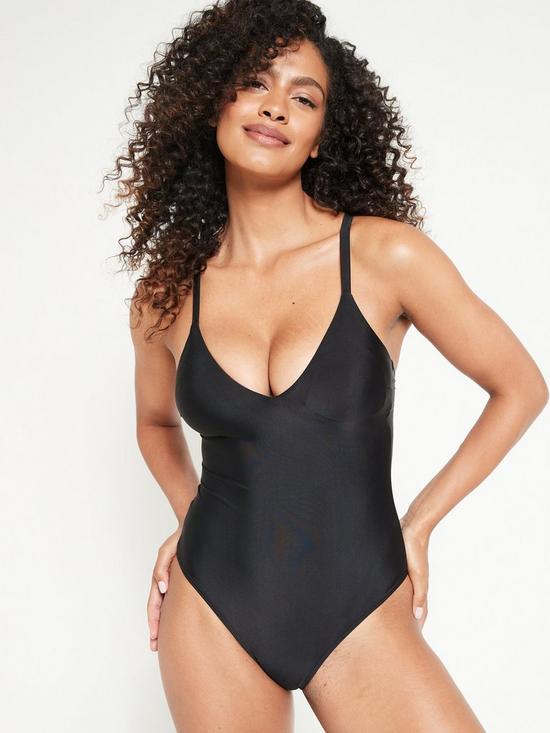 front image of everyday-plunge-swimsuit-black
