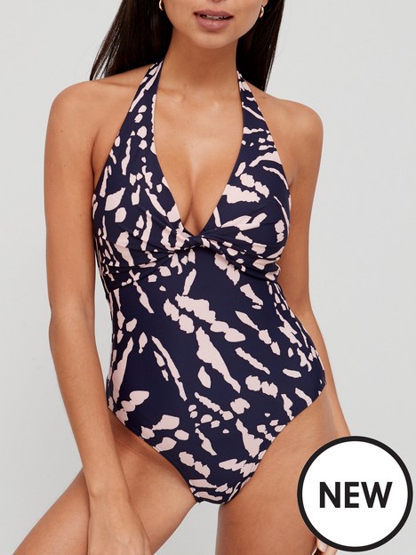 v-by-very-shape-enhancing-knot-front-halter-neck-swimsuit-navy