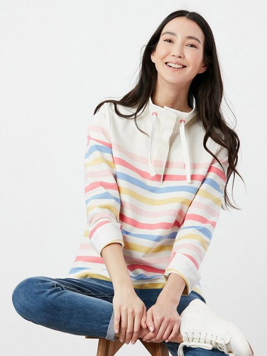 front image of joules-saunton-funnel-neck-stripe-sweatshirt-cream