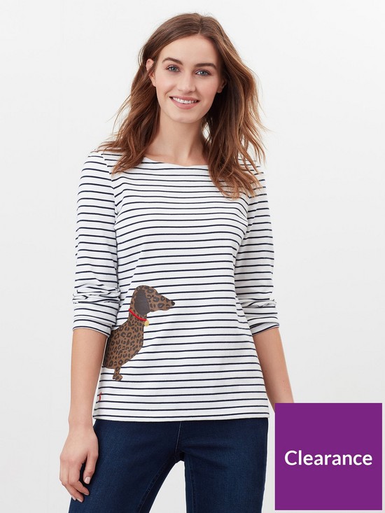 front image of joules-harbour-sausage-dog-stripe-top-creamnavy