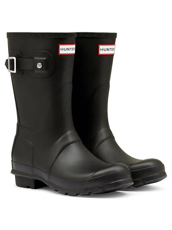 front image of hunter-original-short-wellington-boots-black