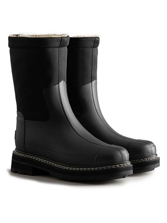 front image of hunter-refined-stitch-sherpa-boots-black