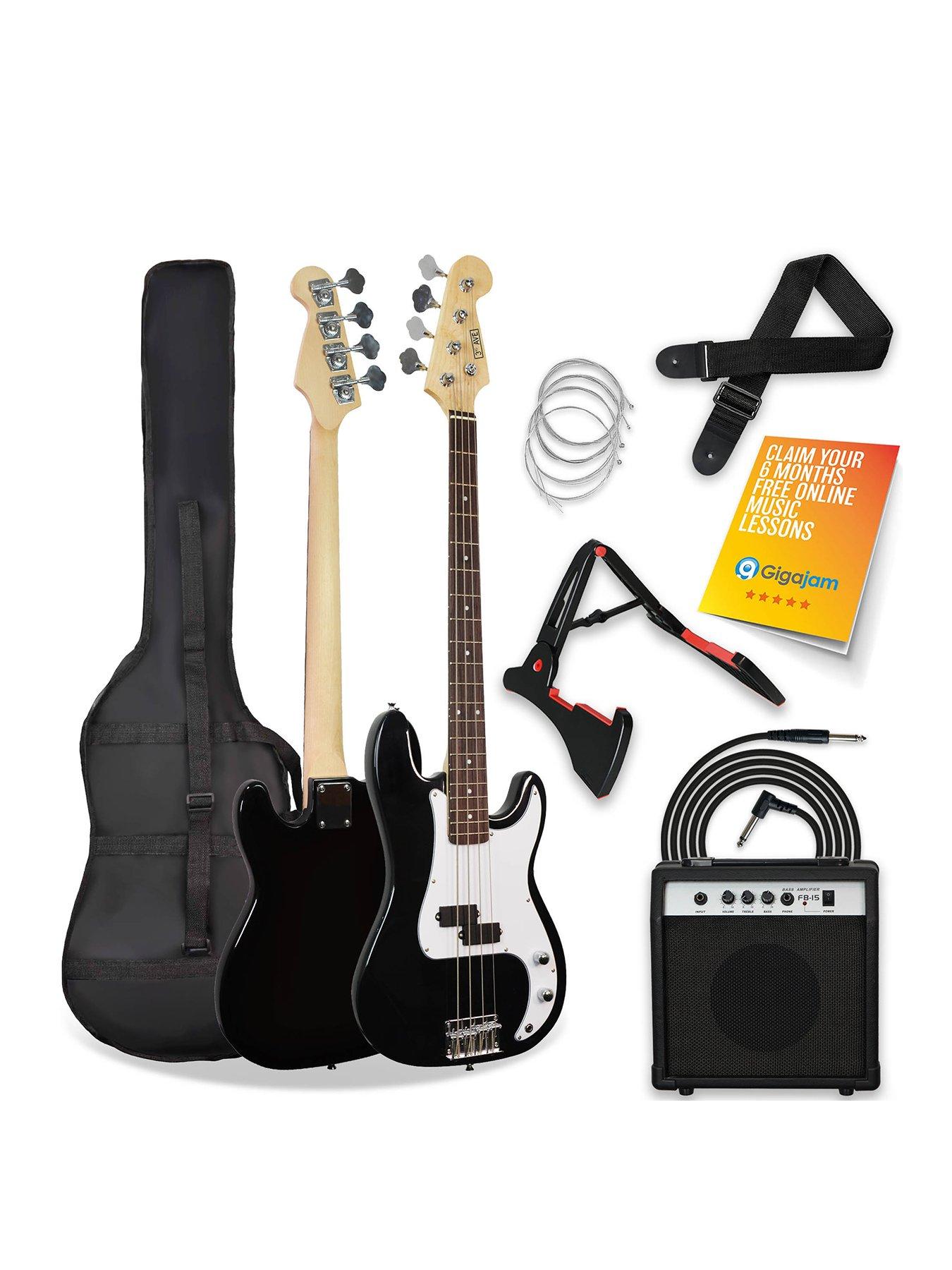 undefined Full Size Bass Guitar Ultimate Kit with 15W Amp - 6 Months FREE Lessons - Black