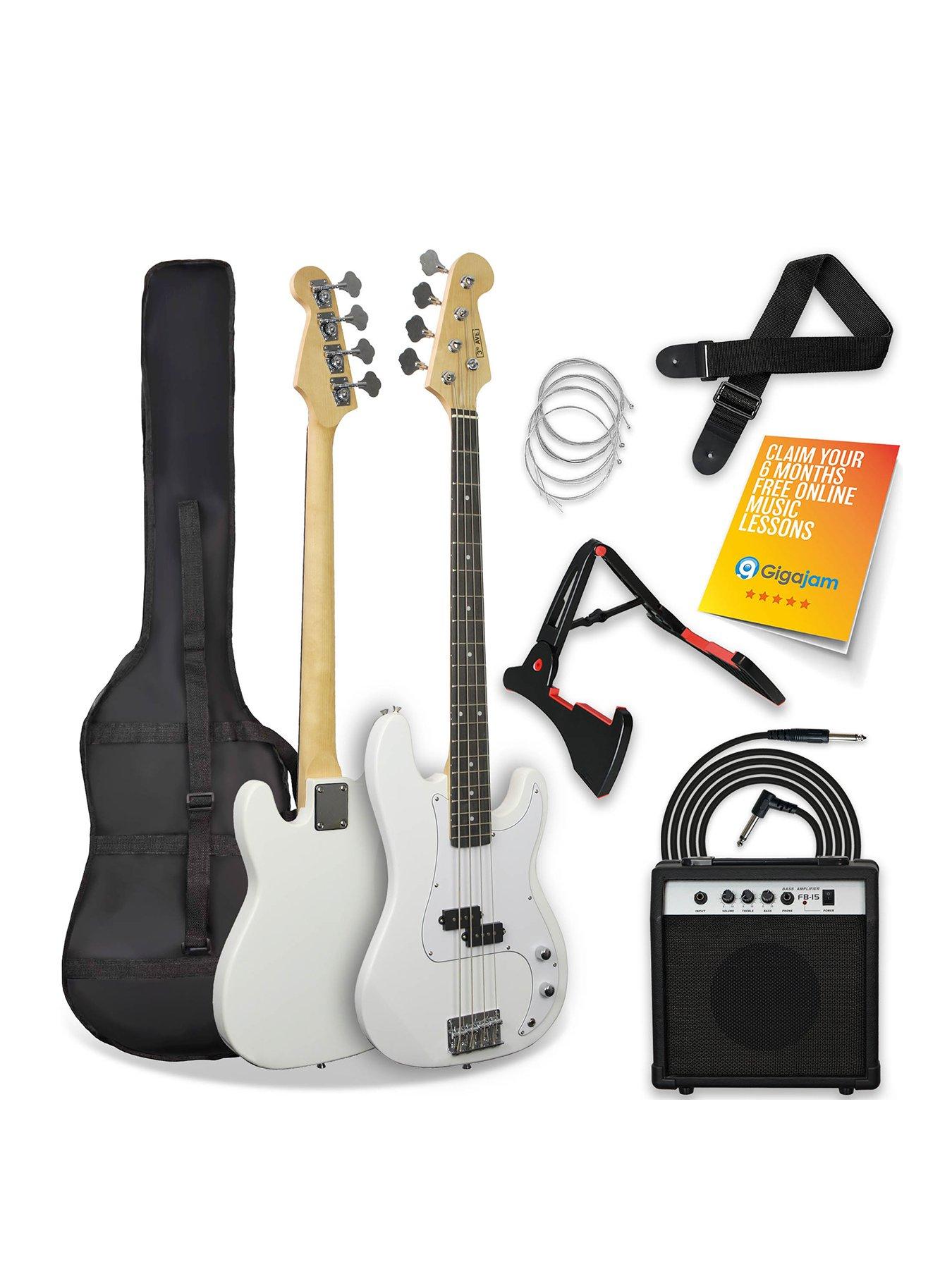 undefined Full Size Bass Guitar Ultimate Kit with 15W Amp - 6 Months FREE Lessons - White