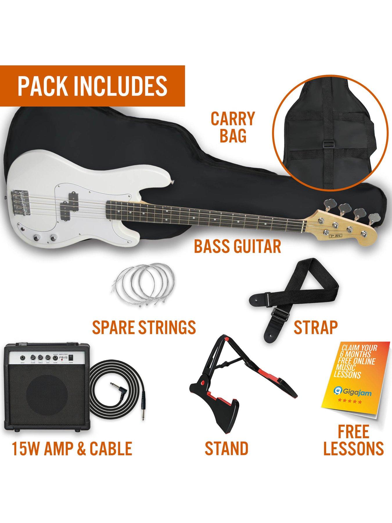  image of 3rd-avenue-full-size-bass-guitar-ultimate-kit-with-15w-amp-6-months-free-lessons-white