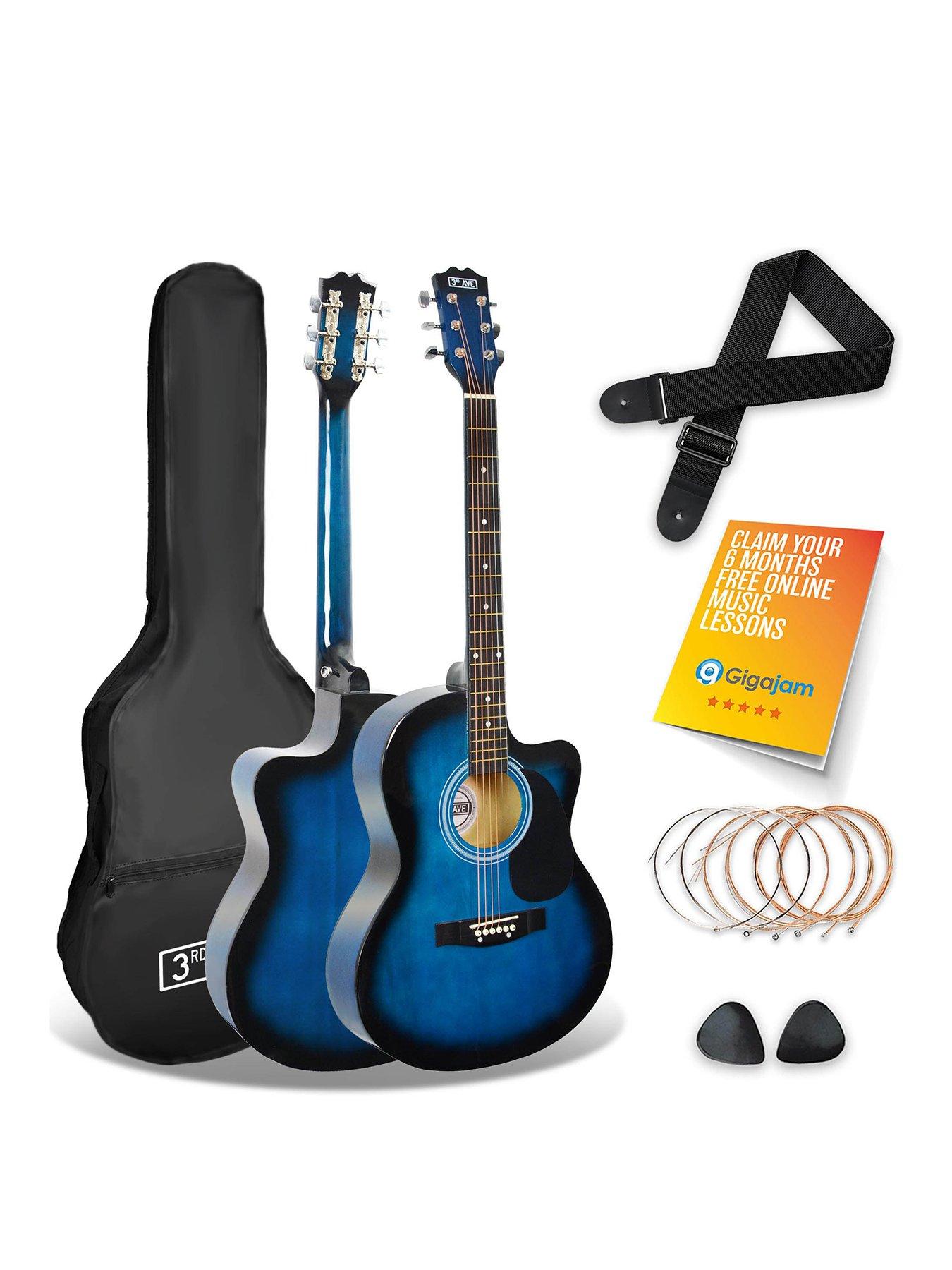 Left Handed Full Size Acoustic Guitar Package High Gloss Blueburst Finish and Single Cutaway 