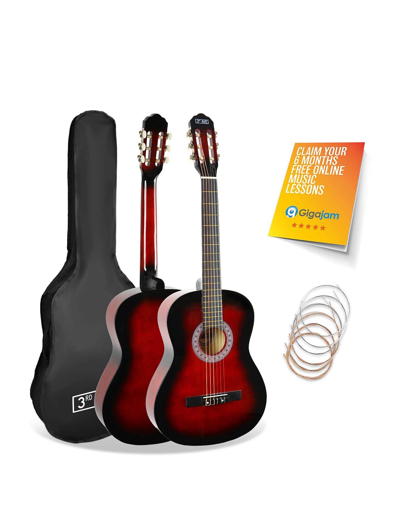 undefined Full Size 4/4 Classical Guitar Beginner Bundle - 6 Months FREE Lessons - Redburst