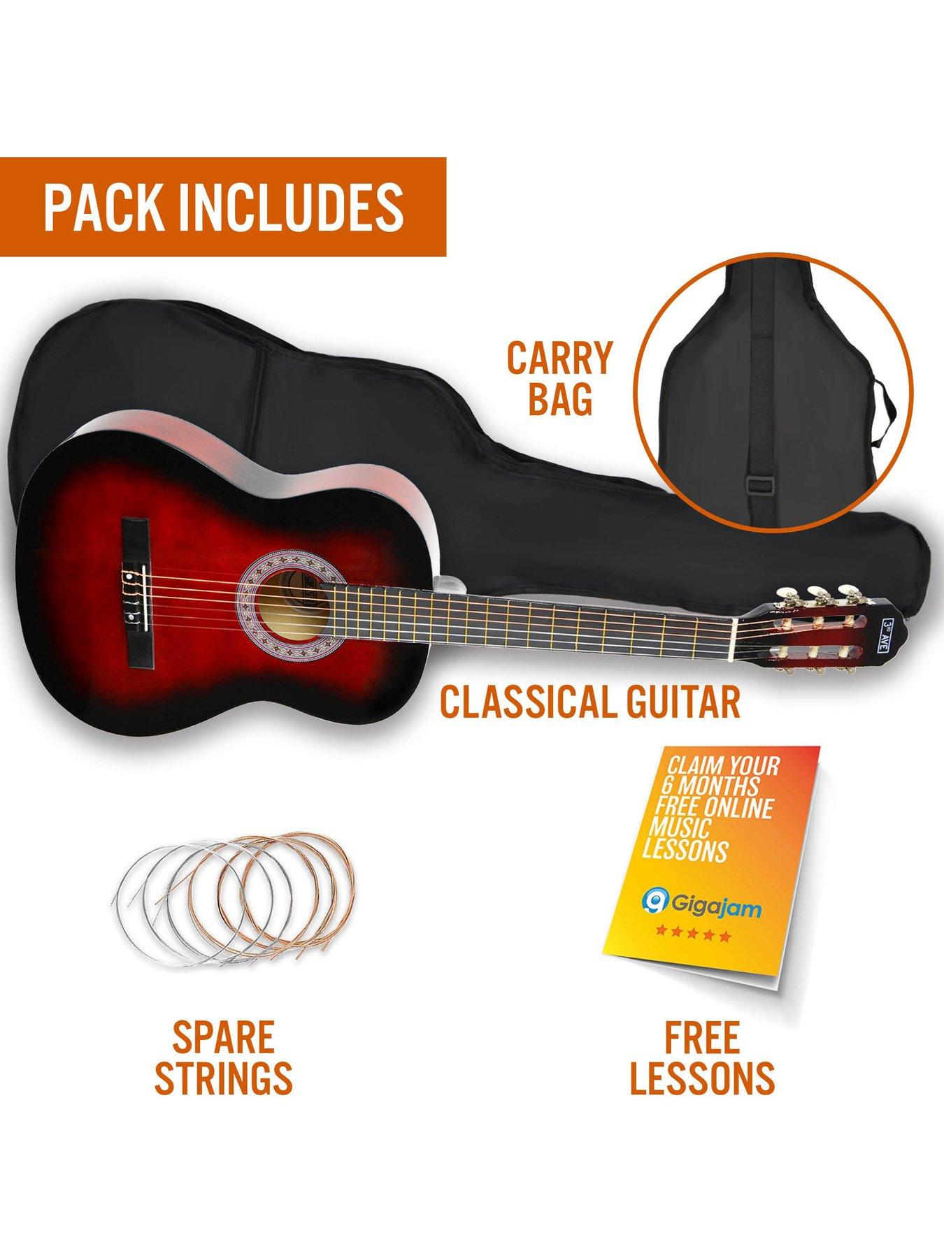  image of 3rd-avenue-full-size-44-classical-guitar-beginner-bundle-6-months-free-lessons-redburst