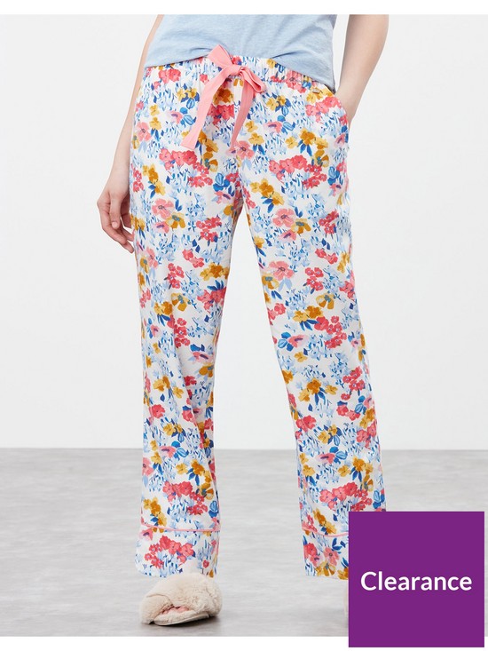 front image of joules-luna-floral-pyjama-bottoms-cream