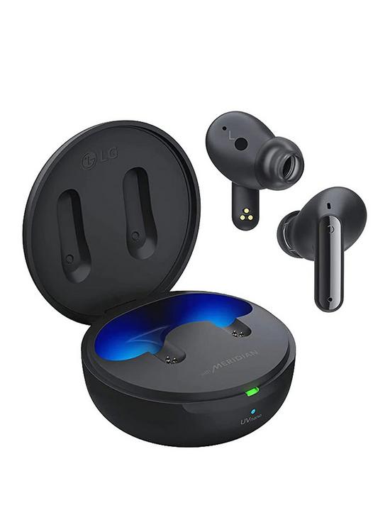front image of lg-tone-free-ufp8-enhanced-active-noise-cancelling-true-wireless-bluetooth-earbuds-with-meridian-sound-uvnano-999-bacteria-free-immersive-3d-sound-black