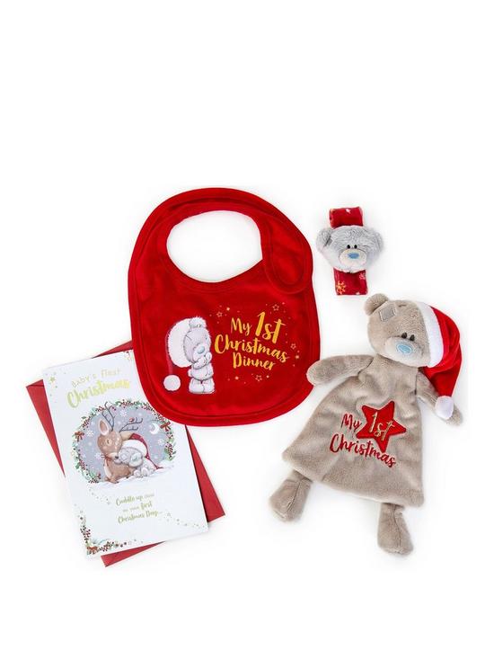 front image of me-to-you-my-first-christmas-comforter-bib-amp-rattle-gift-set-amp-babys-1st-christmas-card