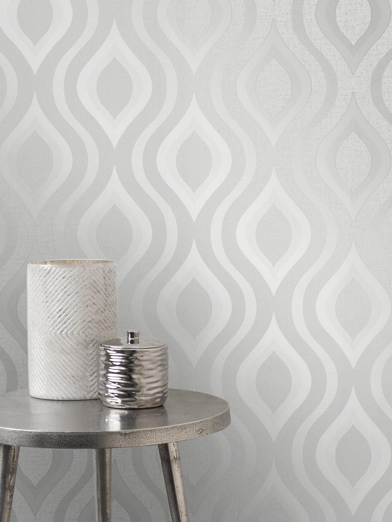 Image 1 of 3 of Fine Decor Quartz Geo Silver and Grey Wallpaper