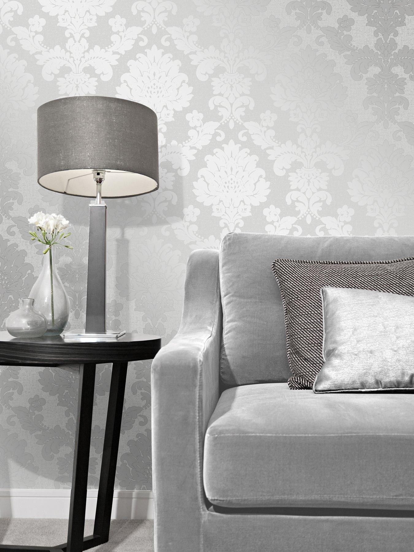 image of fine-decor-quartz-damask-silver-glitter-wallpaper