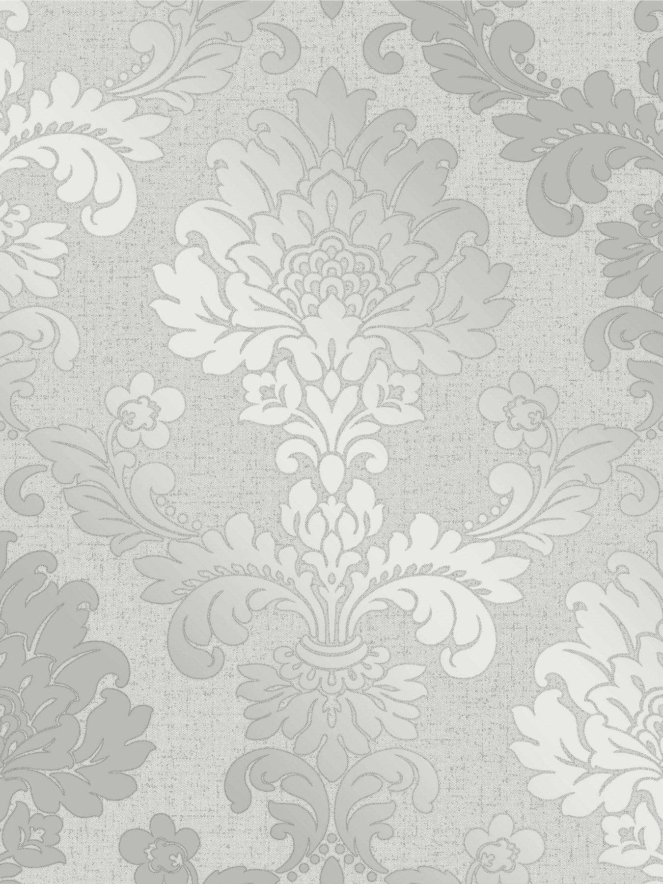  image of fine-decor-quartz-damask-silver-glitter-wallpaper