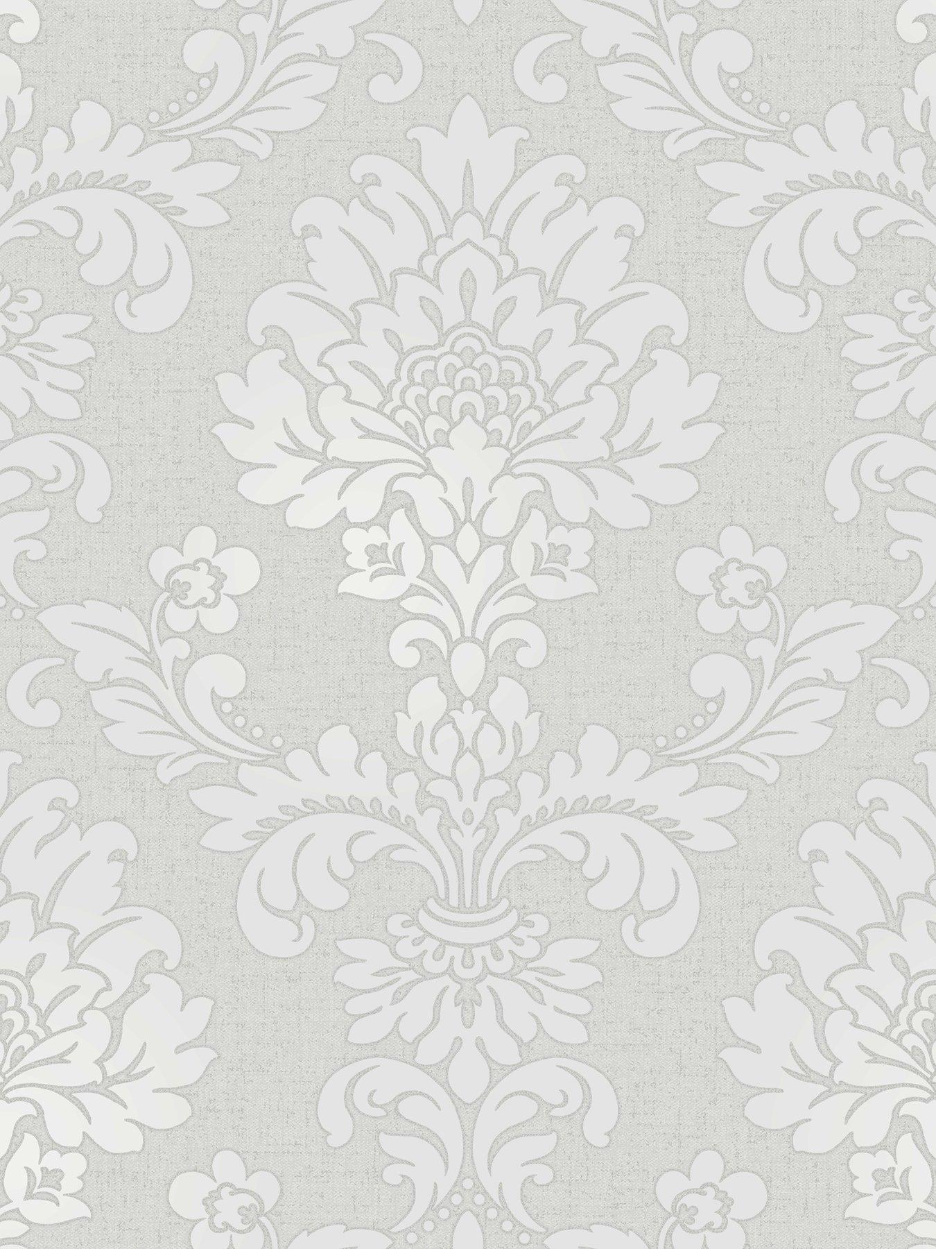  image of fine-decor-quartz-damask-silver-glitter-wallpaper