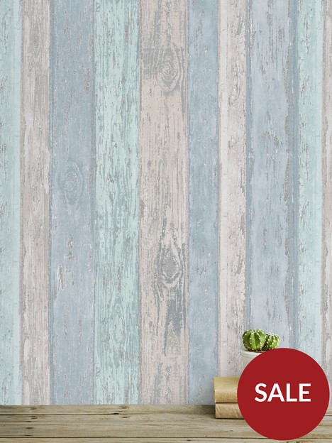 coloroll-blue-distressed-wood-wallpaper