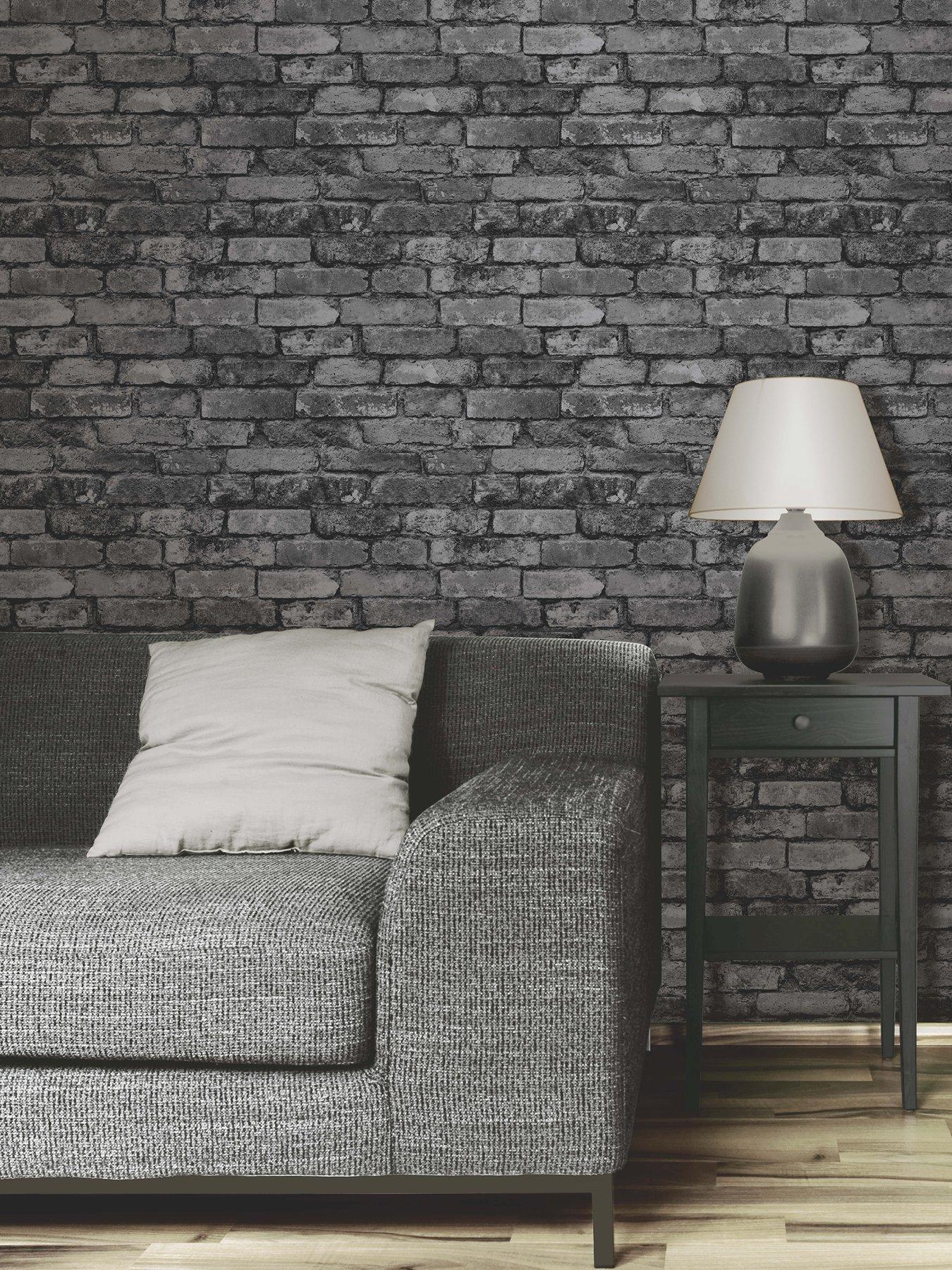 Image 1 of 2 of Fine Decor Rustic Silver Brick Wallpaper