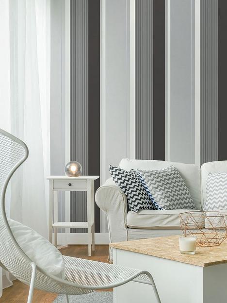 crown-millie-charcoal-black-silver-white-stripe-wallpaper
