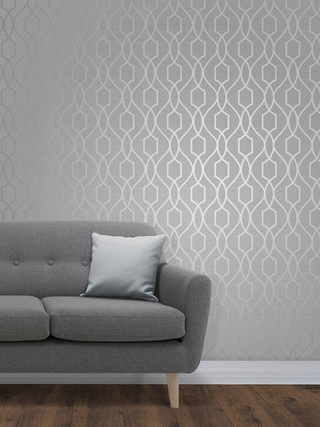 undefined Apex Geo Trellis Stone  &  Silver Wallpaper