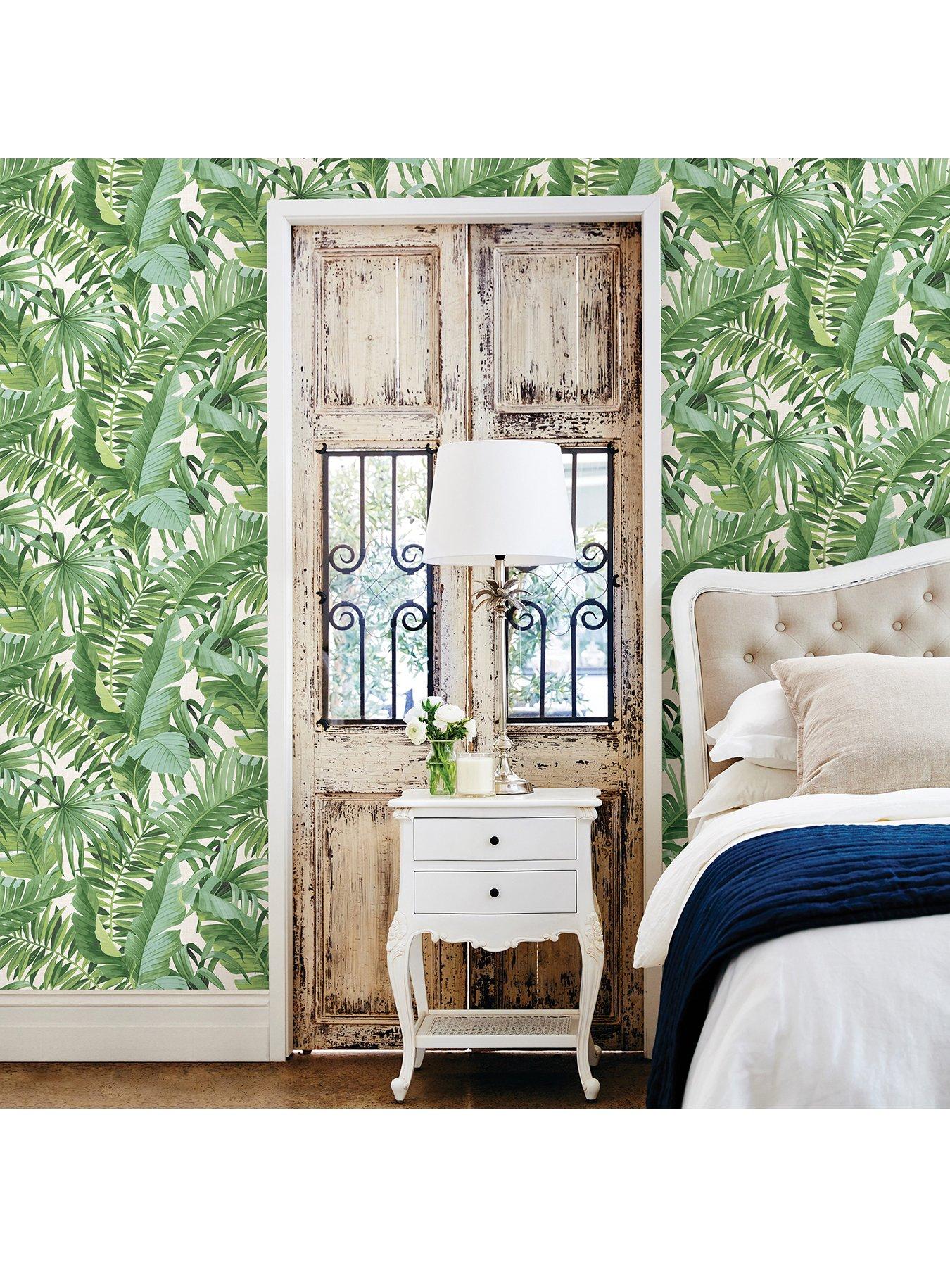 Fine Décor Solstice Green Palm Leaf Wallpaper | littlewoods.com
