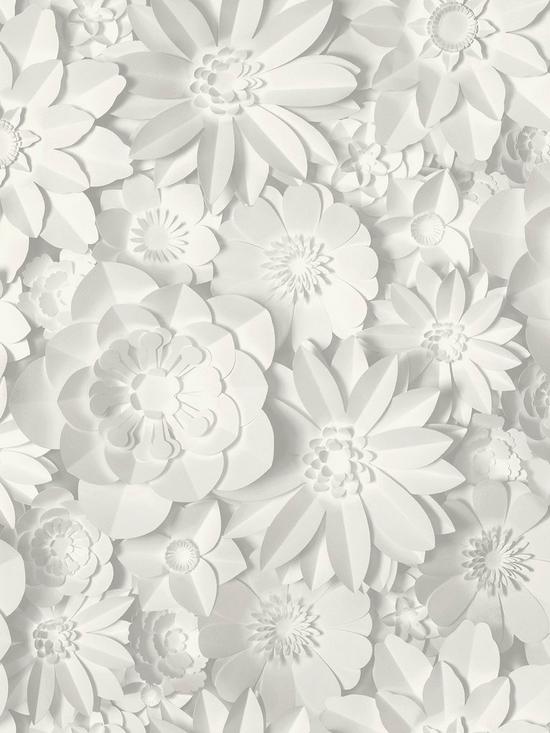 front image of fine-dcor-fine-decor-3d-effect-floral-white-grey-wallpaper