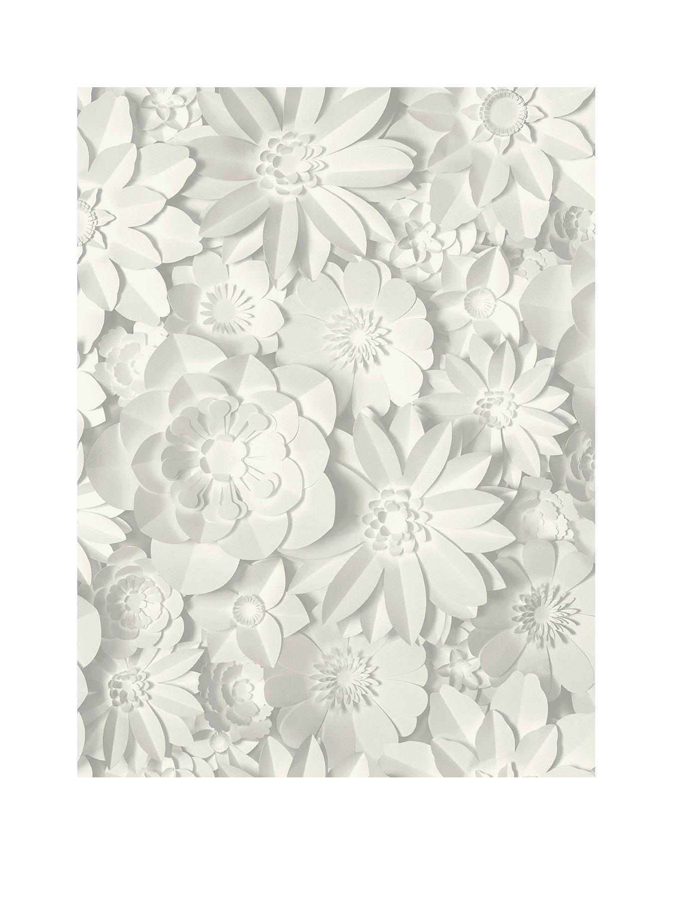Image 2 of 3 of Fine Decor 3D Effect Floral White and Grey Wallpaper