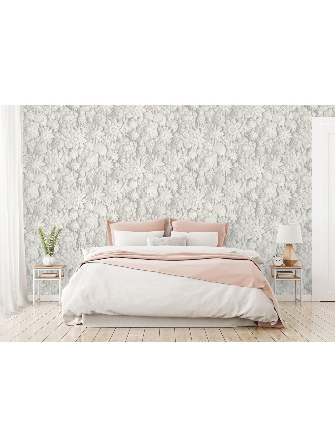 Image 3 of 3 of Fine Decor 3D Effect Floral White and Grey Wallpaper