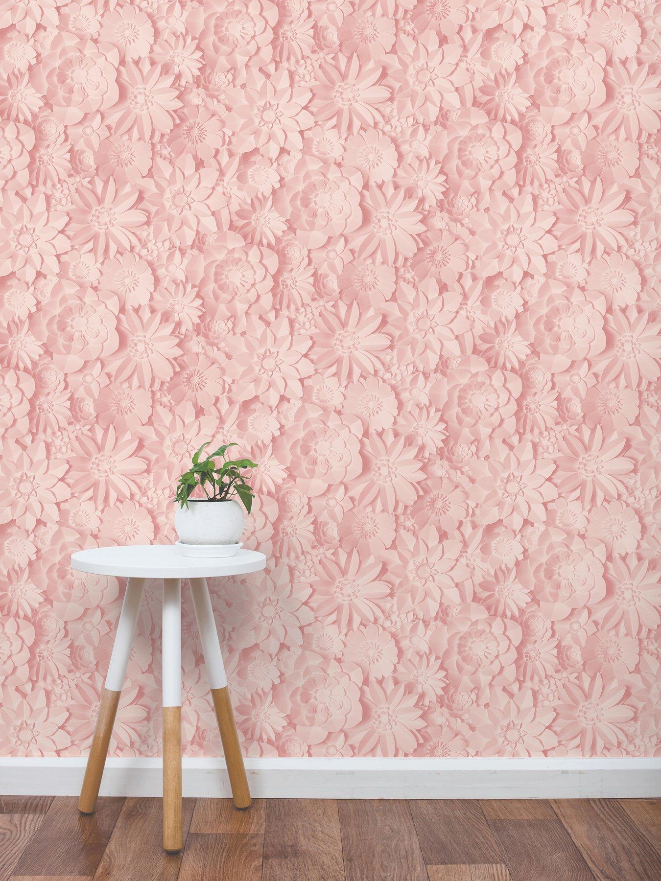 Image 1 of 3 of Fine Decor 3D Effect Floral Pink Wallpaper