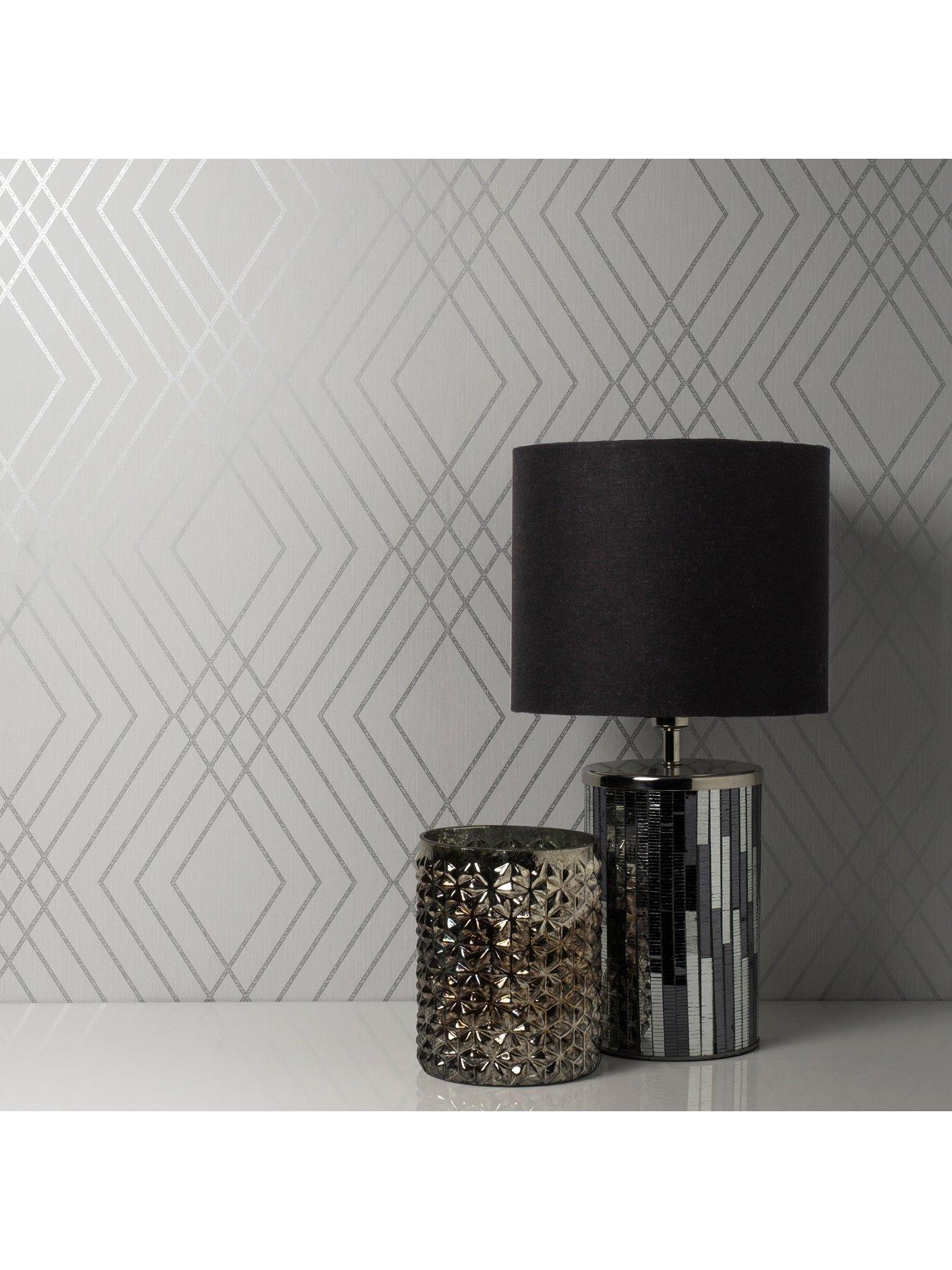 Image 2 of 4 of Fine Decor Shard Trellis Stone &amp; Silver Wallpaper