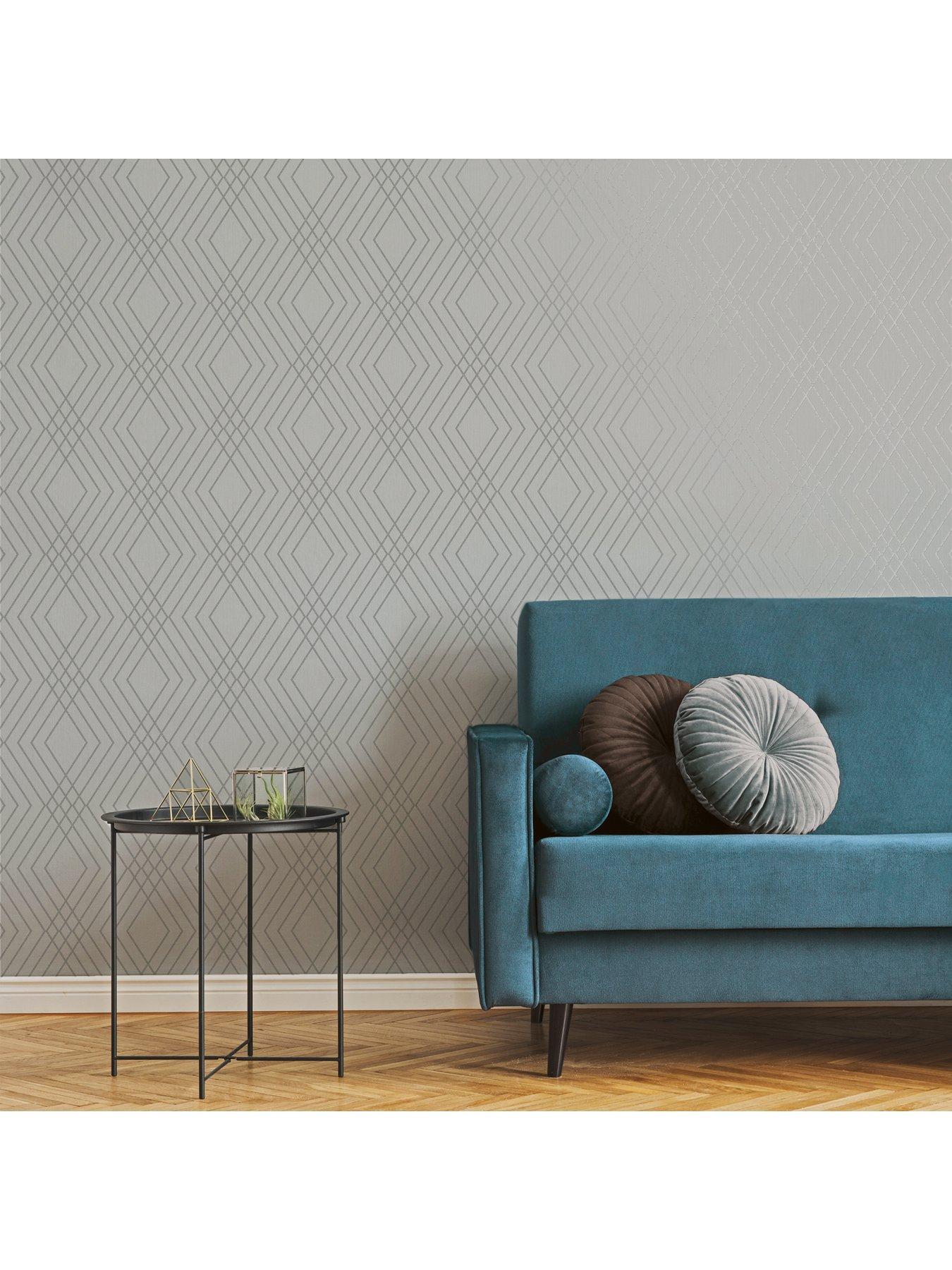 Image 4 of 4 of Fine Decor Shard Trellis Stone &amp; Silver Wallpaper