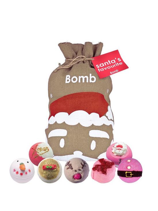 front image of bomb-cosmetics-santas-favourite-sack-bath-bomb-gift-set