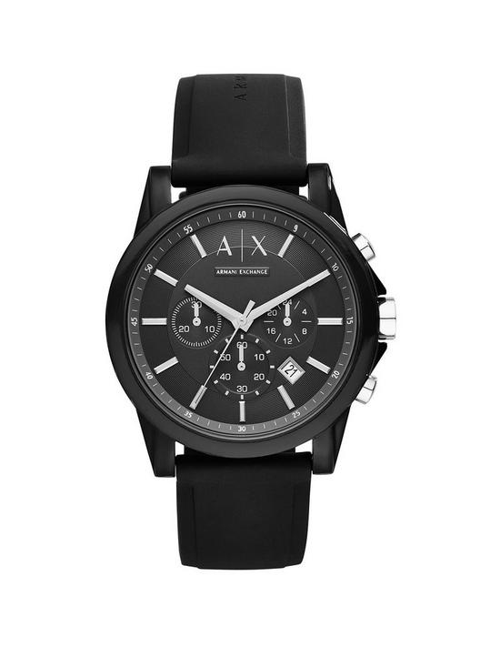 front image of armani-exchange-chronograph-black-silicone-watch