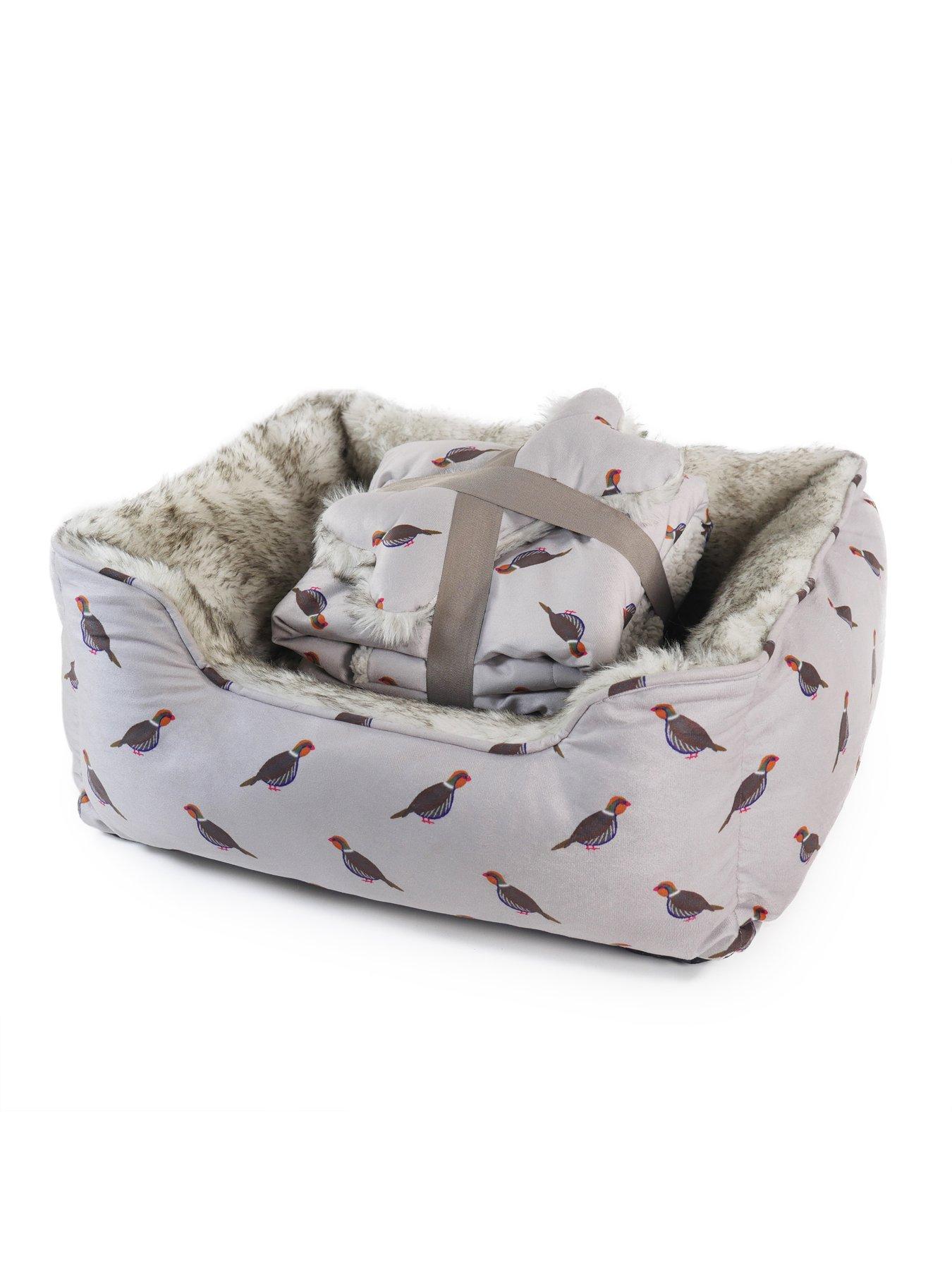  image of rosewood-phesant-print-pet-bed-bundle-smallmedium