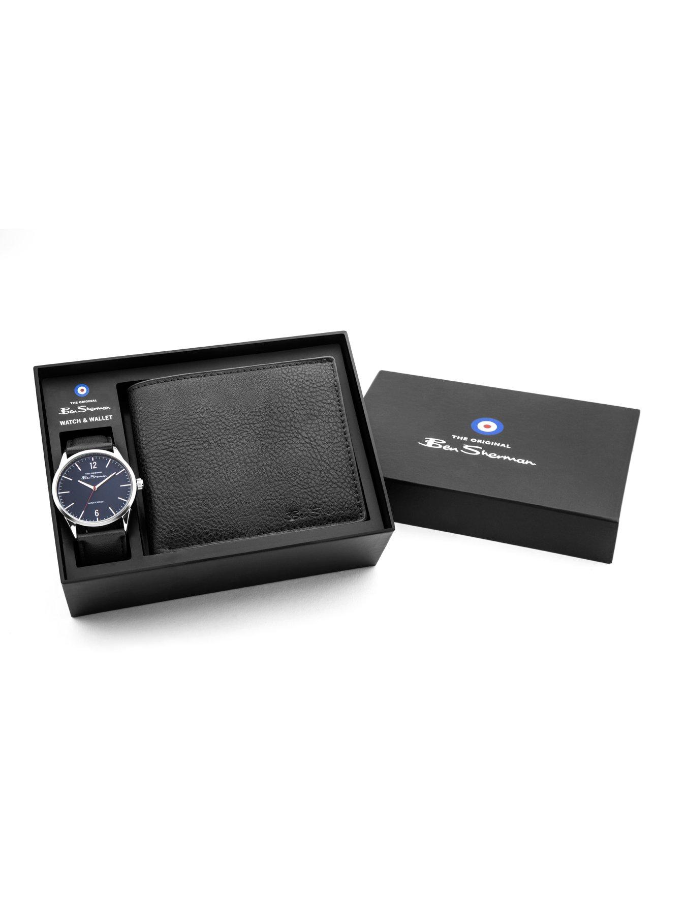  image of ben-sherman-black-strap-with-pu-strap-dial-and-black-wallet-gift-set