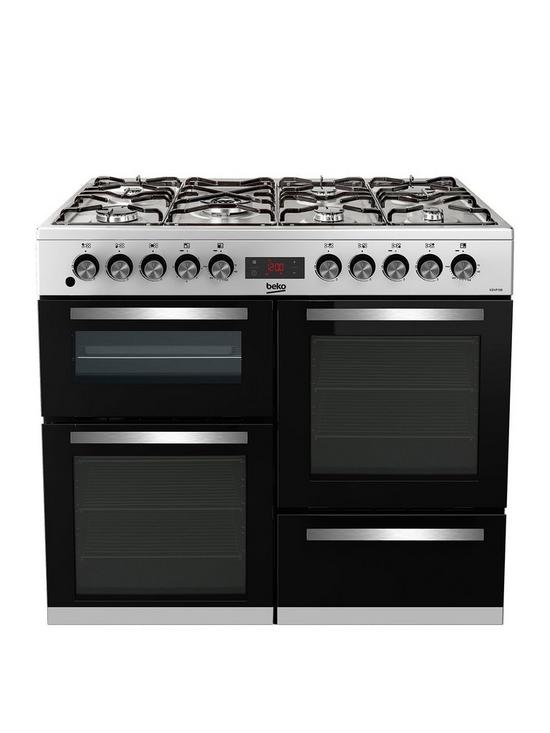 front image of beko-kdvf100xnbspfreestanding-100cm-double-oven-range-cooker-stainless-steel